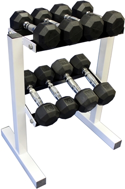 Rubber Dumbbell Set w/ Rack- 4 Pairs (8-15lbs)
