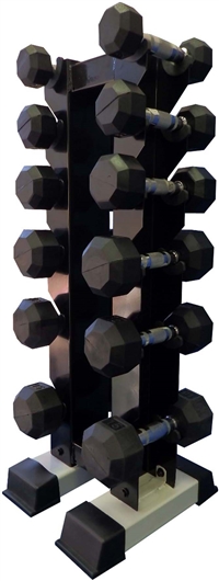 Rubber Dumbbell Set w/ Upright Rack- 6 Pairs (3-15lbs)