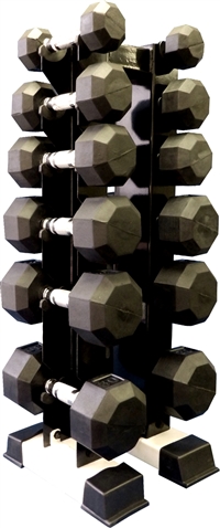 Rubber Dumbbell Set w/ Upright Rack- 6 Pairs (5-30lbs)