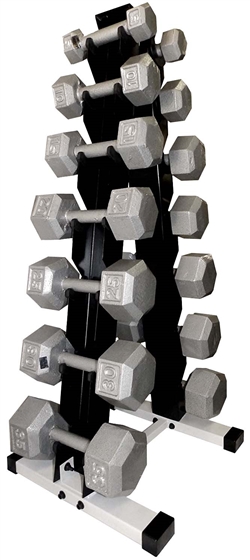 Cast Iron Hex Dumbbell Set w/ A-Shape Rack- 7 Pairs (5-25lbs)