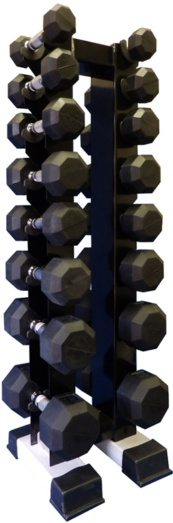 Rubber Dumbbell Set w/ Upright Rack- 8 Pairs (2-20lbs)