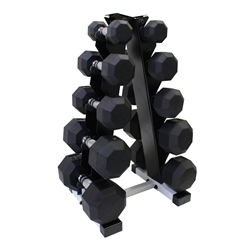 Rubber Dumbbell Set w/ A-Shape Rack- 5 Pairs (3-15lbs)