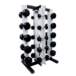 Rubber Dumbbell Set w/ Upright Rack & Mat- 10 Pairs (5-50lbs)
