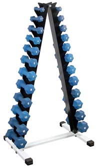 Blue Neoprene Dumbbell Set- 12 Pairs W/ Rack (1-10, 12, 15lb)