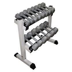 Hex Dumbbell Set W/ 2-Tier 26" Rack- 3, 5, 8, 15, 20, 25lb