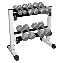 Hex Dumbbell Set W/ 2-Tier 26" Rack- 5, 10, 15, 20, 25lb