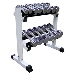 Chrome Dumbbell Set w/ 2-Tier 26" Rack- 5 Pairs (3-30lbs)