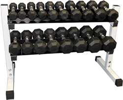 Rubber Dumbbell Set- 9 Pairs W/ Rack (2-25lbs)