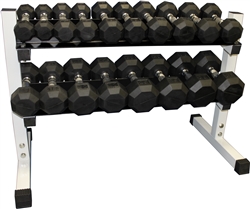 Rubber Dumbbell Set- 9 Pairs W/ Rack (3-30lbs)
