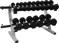Rubber Dumbbell Set- 8 Pairs W/ Plate Holder Rack (5-50lbs)