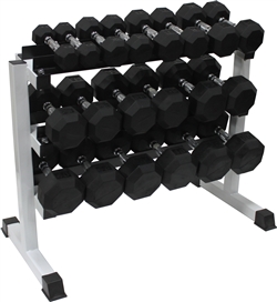 Rubber Dumbbell Set- 10 Pairs W/ Rack (5-50lbs)