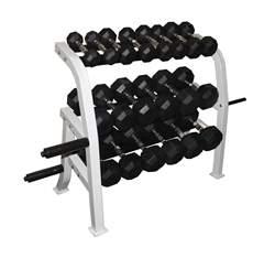 Rubber Dumbbell Set- 10 Pairs W/ Plate Holder Rack (5-50lbs)