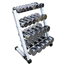 Chrome Dumbbell Set w/ 4-Tier 24" Rack- 10 Pairs (3-50lbs)