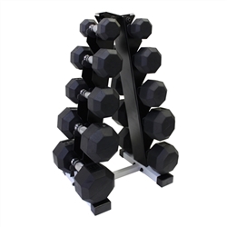 Rubber Dumbbell Set w/ A-Shape Rack- 5 Pairs (3-12lbs)