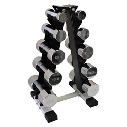 Chrome Dumbbell Set w/ A-Shape Rack- 5 Pairs (3-15lbs)