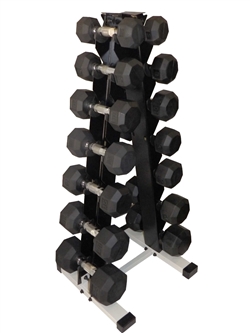 Rubber Dumbbell Set w/ A-Shape Rack & Mat- 7 Pairs (5-50lbs)