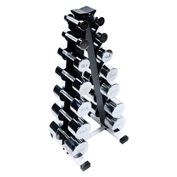 Chrome Dumbbell Set w/ A-Shape Rack- 7 Pairs (3-50lbs)