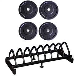 Ader OLYMPIA Black Olympic Rubber Bumper Plate Set W/ Rack- 230lbs