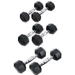 Rubber Dumbbell Set- 3 Pairs (12, 15, 18lbs)